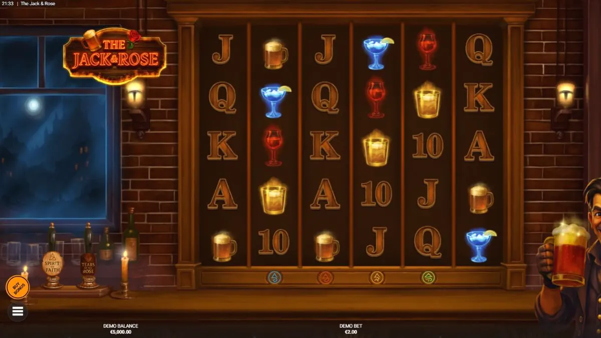 Tampilan visual slot The Jack & Rose dengan tema pub apokaliptik