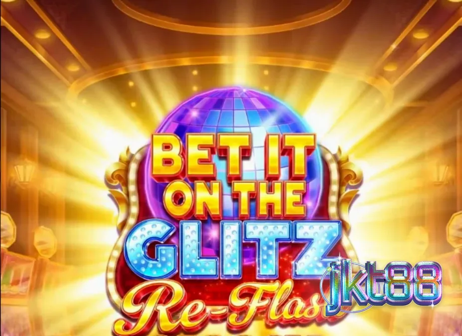 Tampilan visual slot Bet It on the Glitz Re-Flash dengan nuansa neon Vegas